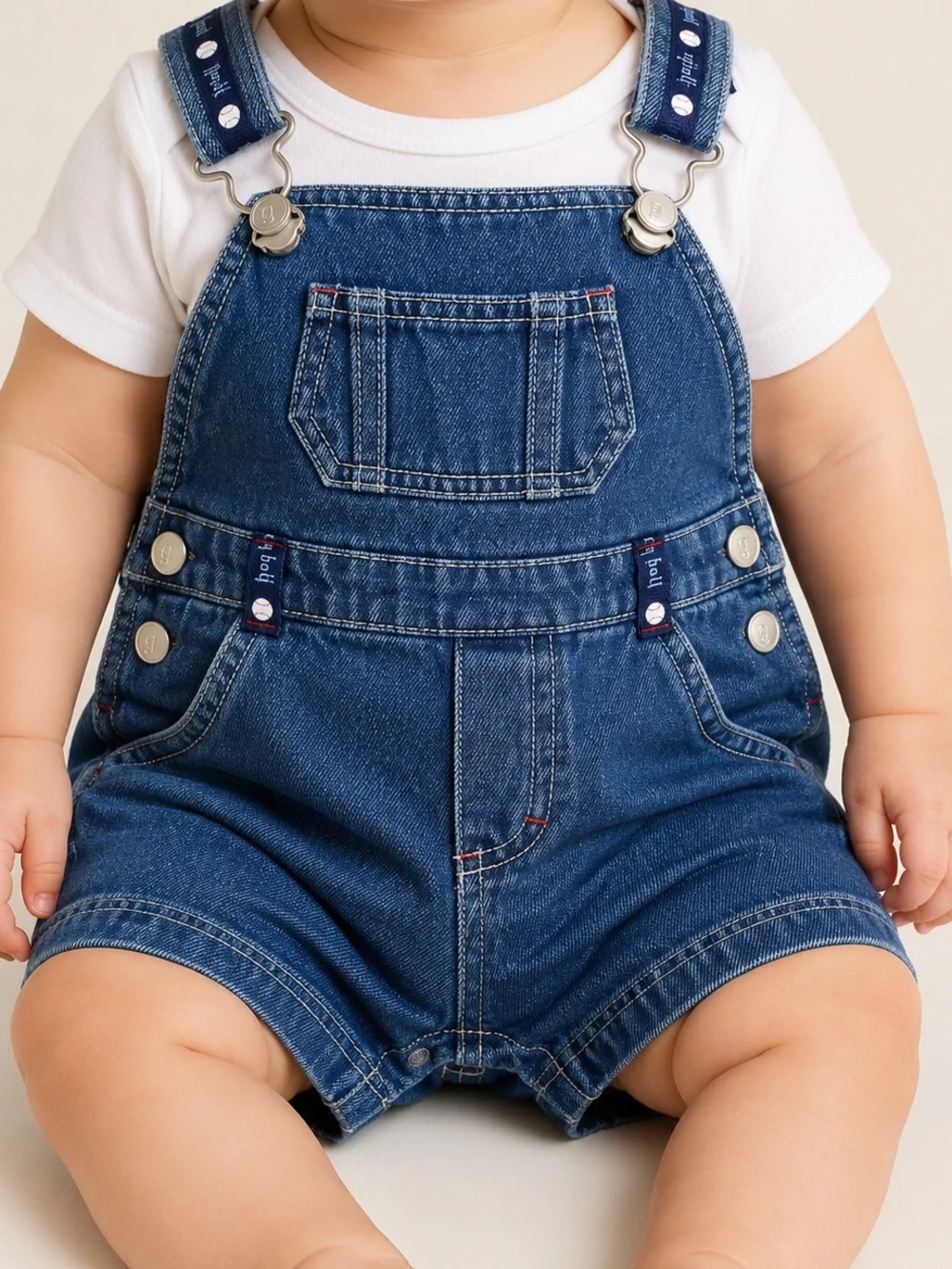 Vintage 2002 Gymboree Play Ball Baby Denim Shortalls 3-6M Baseball Overalls